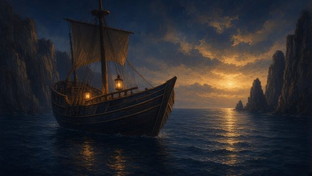 Ship anchored in a private hidden cove
